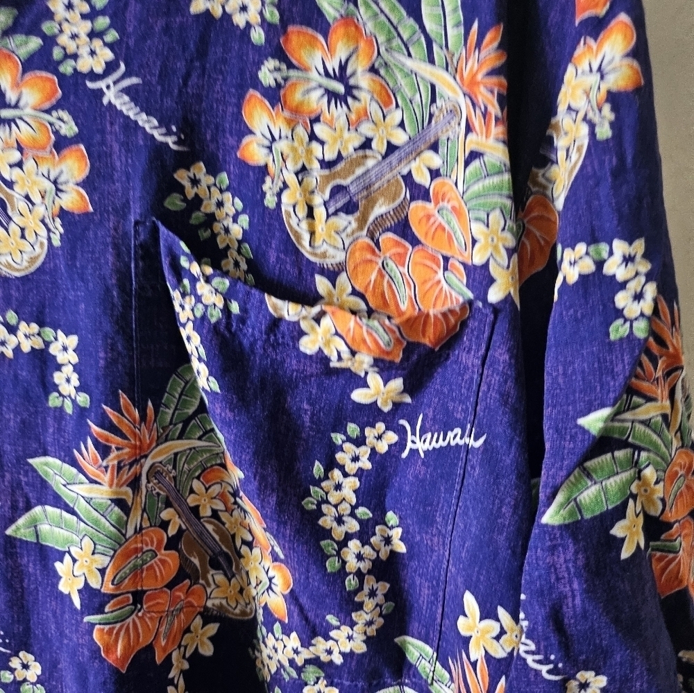 Two Palms Lei of Hawaii Blue Rayon Men's Hawaiian Shirt Size Large. - Picture 4 of 10